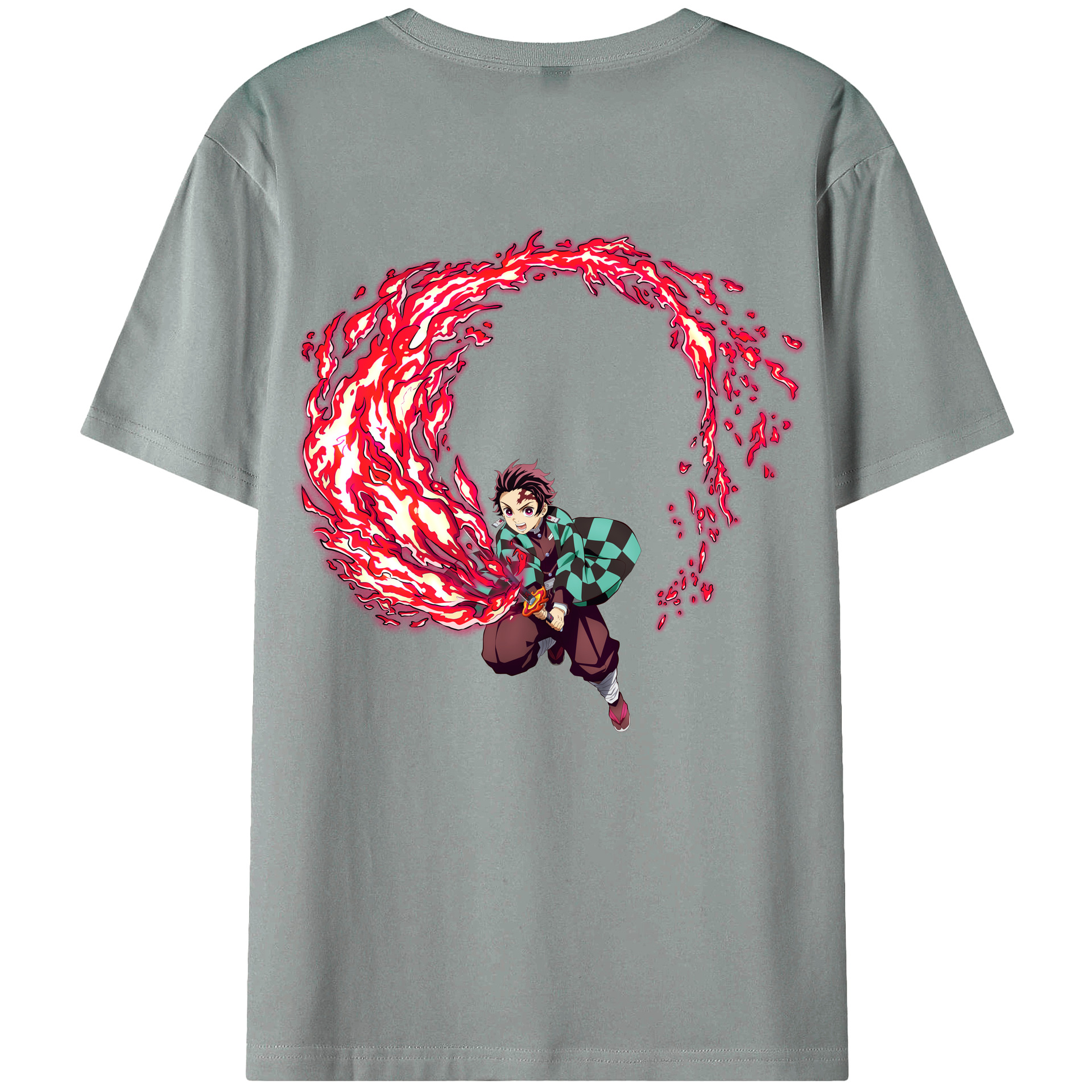 （画像用） 鬼滅の刃 竈門 炭治郎／かまど たんじろう Kamado Tanjirou 綿100％ メンズ半袖Tシャツ（バックプリント） 通気性